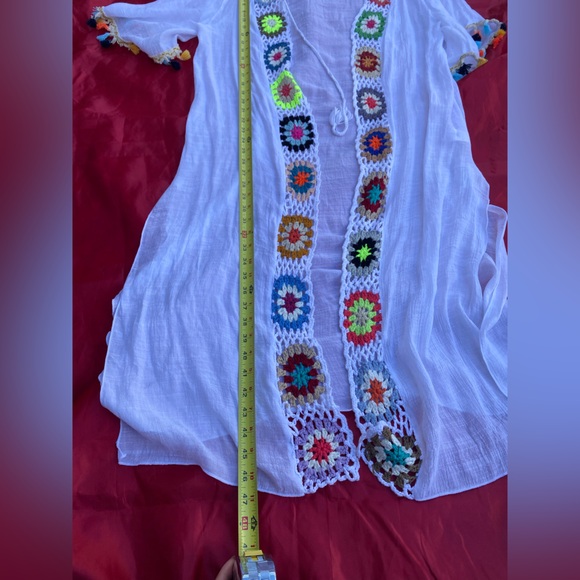 Cleo Multi-Colour Long Crochet Trim Kimono Womens White Size S - Picture 7 of 9